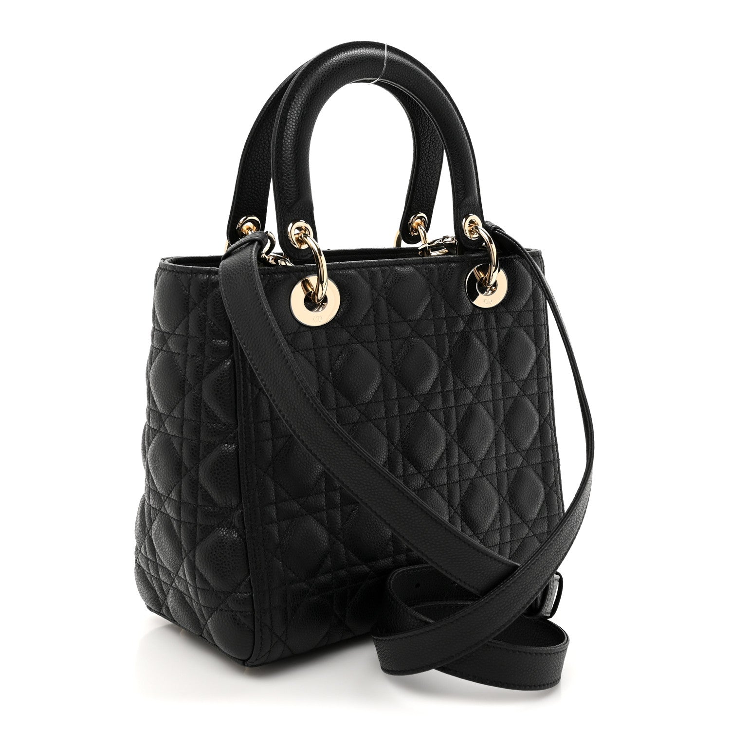 Christian Dior Grained Calfskin Cannage Medium Lady Dior Black 3 of 10