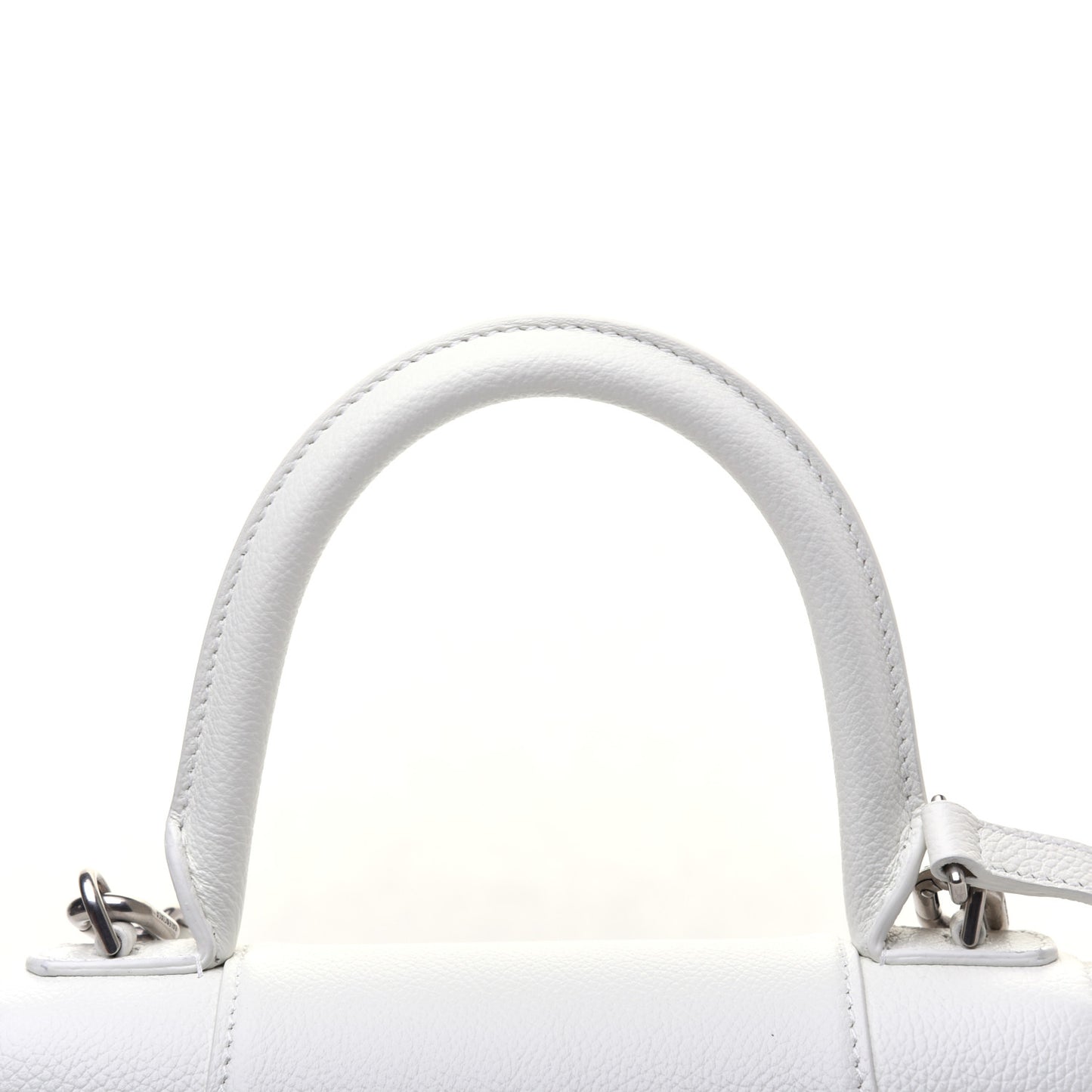 Grained Calfskin Small Hourglass Top Handle Bag White