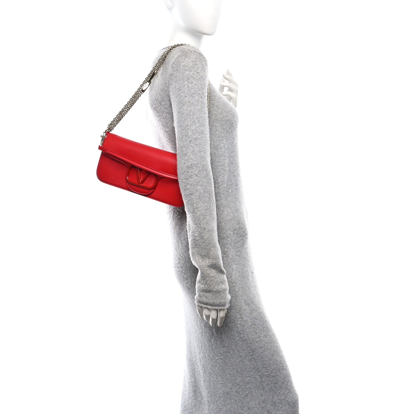 Calfskin Enamel Vlogo Loco Shoulder Bag Rouge Pur