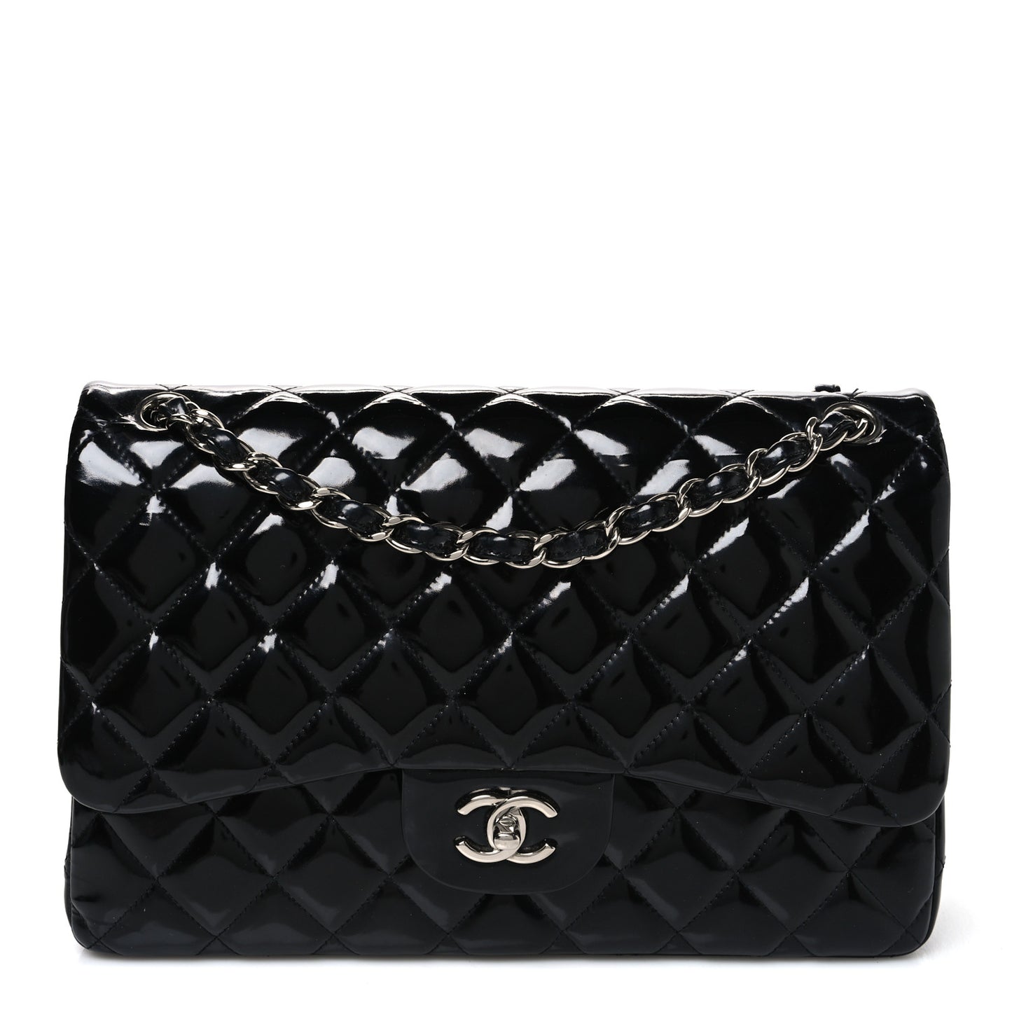 Patent Quilted Jumbo Double Flap Black