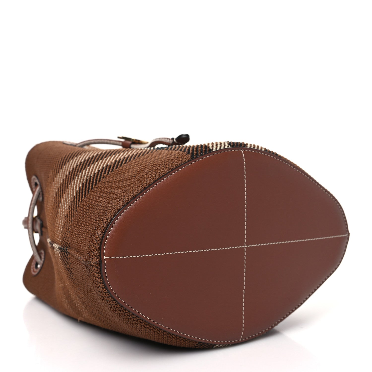 Burberry Knitted Check Calfskin TB Small Drawstring Bucket Bag Dark Birch Brown 4 of 10