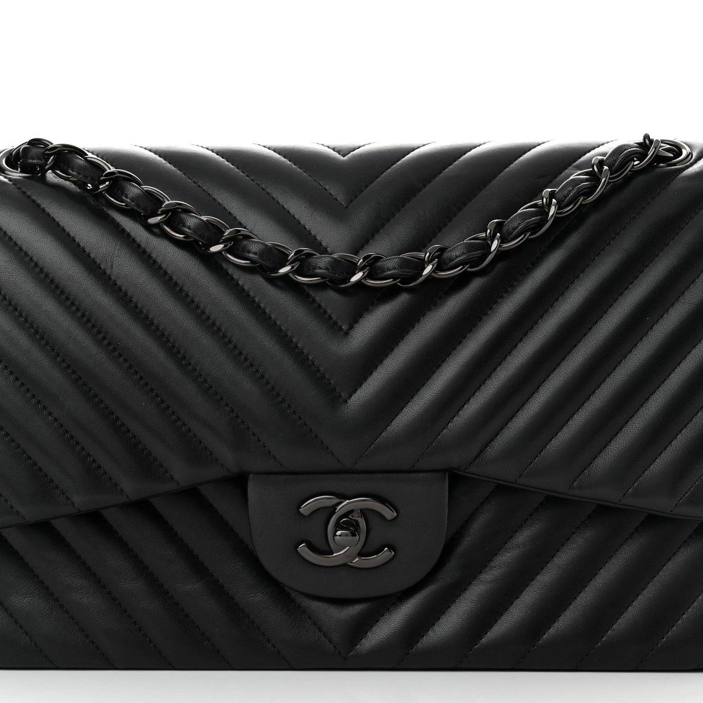 Lambskin Chevron Quilted Jumbo Double Flap So Black