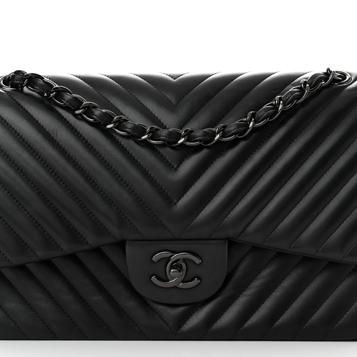 Chanel Lambskin Chevron Quilted Jumbo Double Flap So Black 8 of 10