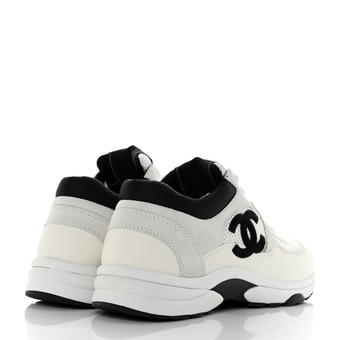 Mesh Suede Calfskin Grained Calfskin Womens CC Sneakers 38.5 White Black