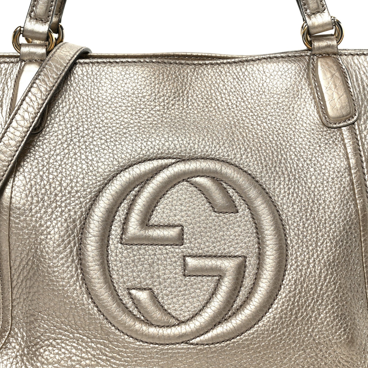 Gucci Metallic Pebbled Calfskin Small Soho Top Handle Bag Golden Beige 9 of 11