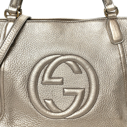 Gucci Metallic Pebbled Calfskin Small Soho Top Handle Bag Golden Beige 9 of 11
