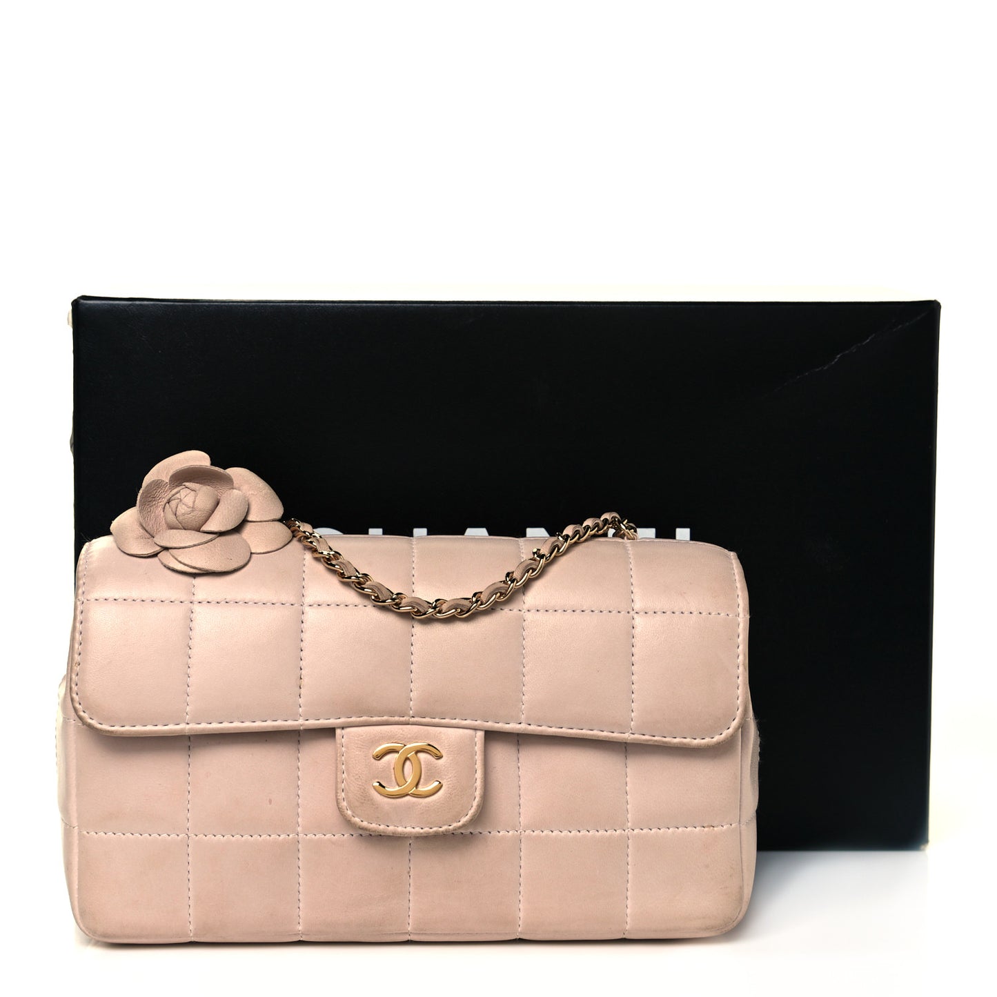 Lambskin Quilted Mini Chocolate Bar Camellia Flap Pink