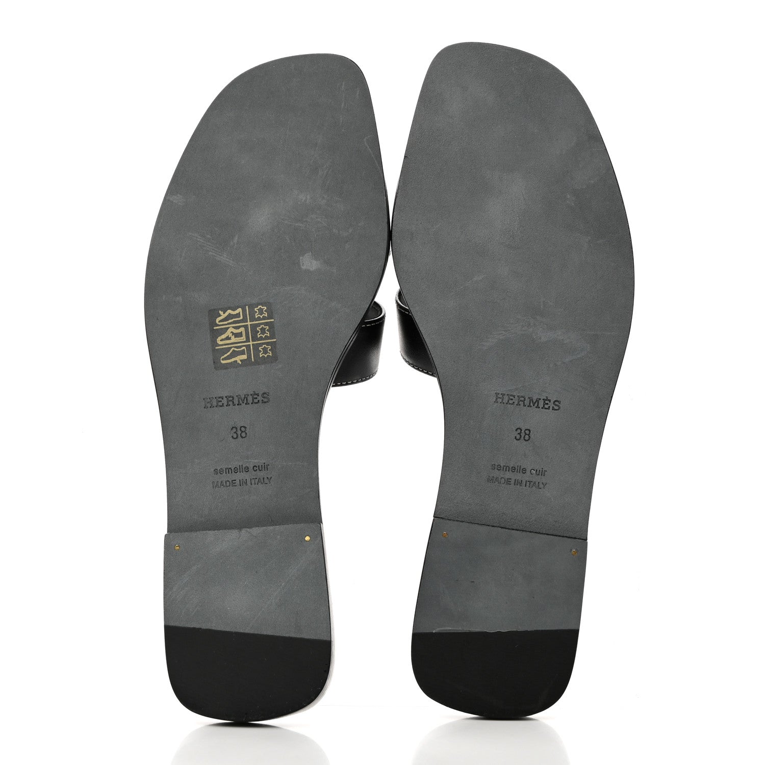 Hermes Box Calfskin Oran Sandals 38 Black 5 of 9