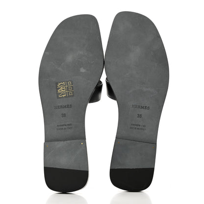 Hermes Box Calfskin Oran Sandals 38 Black 5 of 9