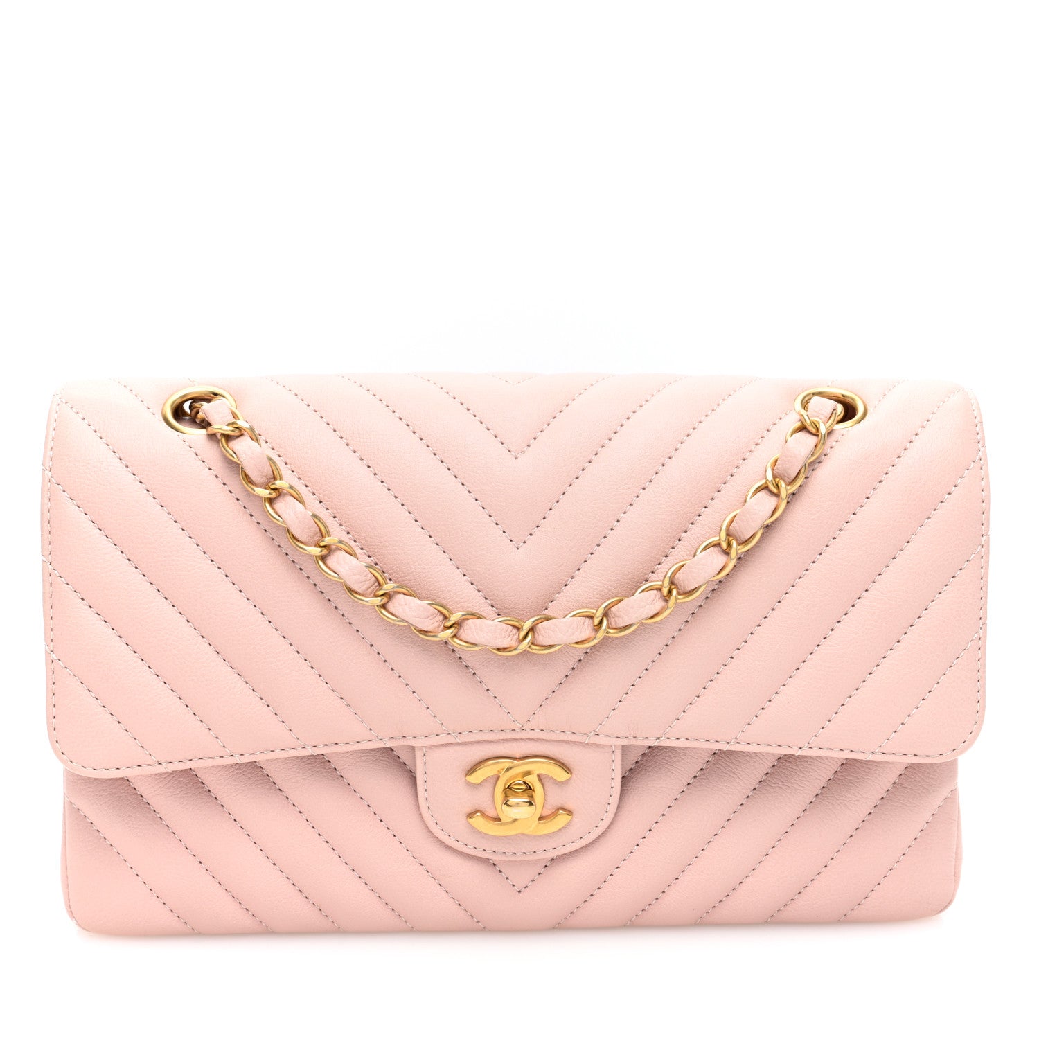 Chanel Calfskin Chevron Quilted Medium Double Flap Light Pink 1 of 10