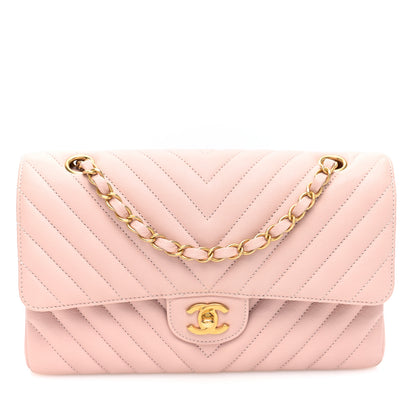 Chanel Calfskin Chevron Quilted Medium Double Flap Light Pink 1 of 10