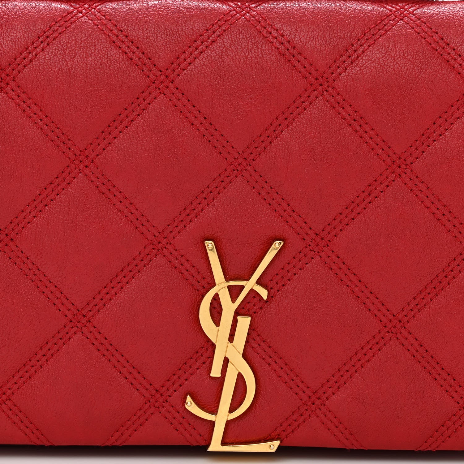 Saint Laurent Lambskin Diamond Quilted Becky Chain Wallet Rouge Eros 7 of 10