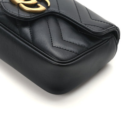 Gucci Calfskin Matelasse Super Mini GG Marmont Shoulder Bag Black 12 of 13