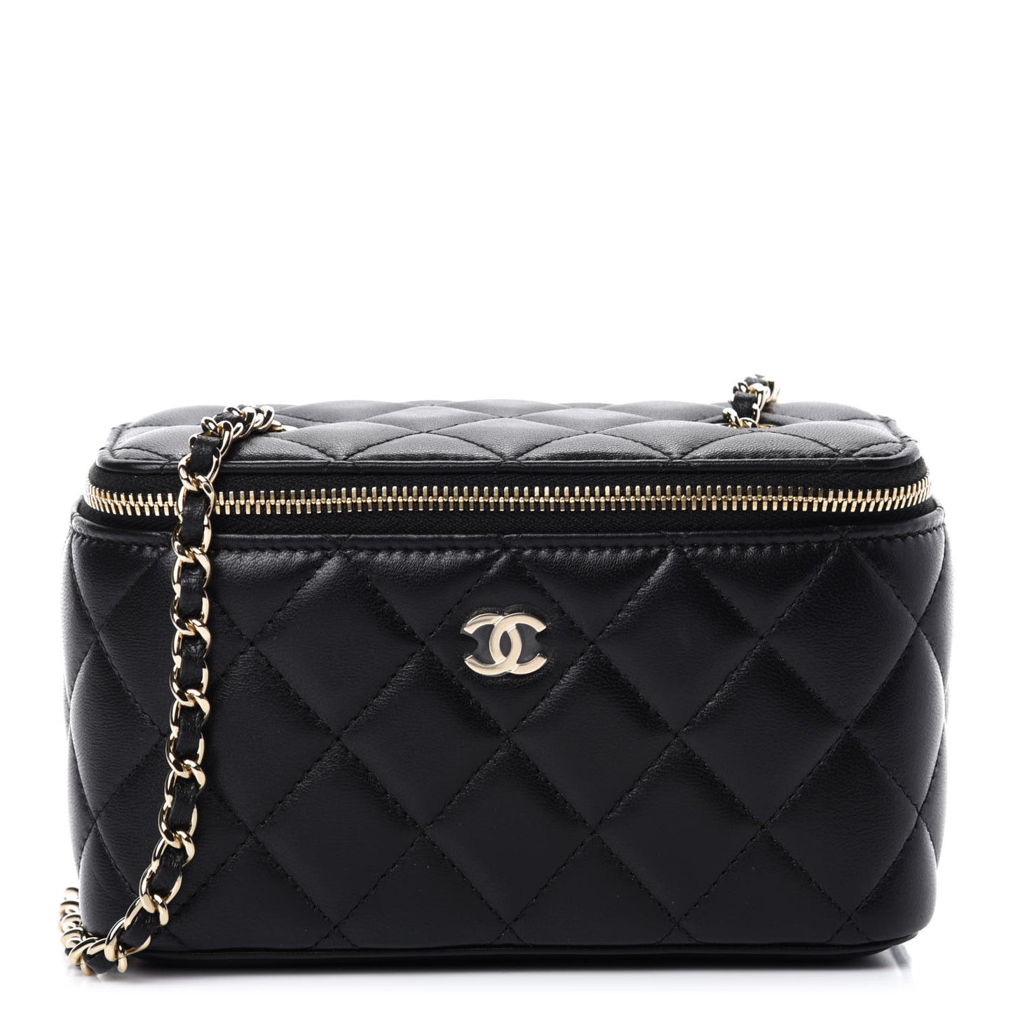 Lambskin Quilted Small Vanity Case With Chain Black