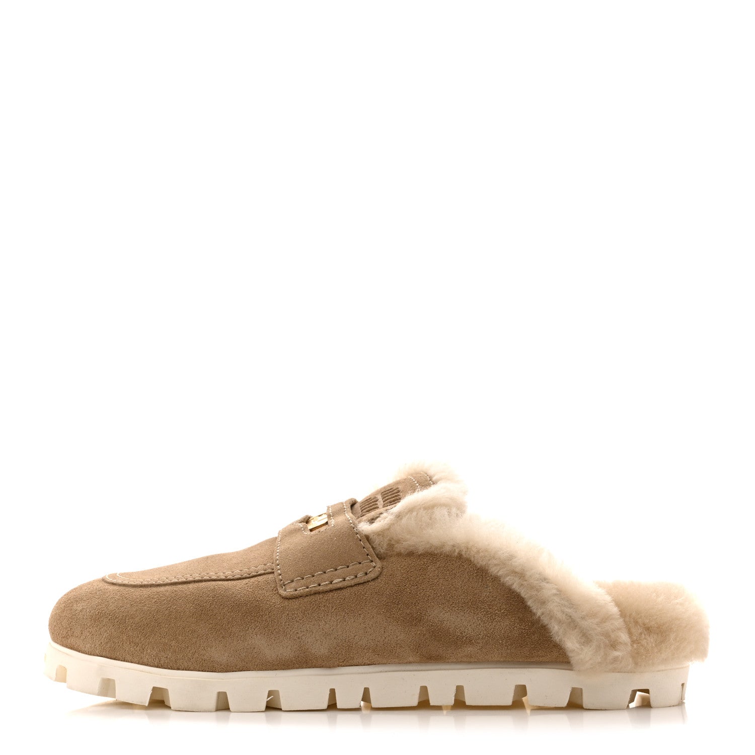Miu Miu Suede Shearling Mules 37.5 Beige Khaki 1 of 9