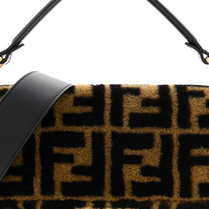 Fendi Shearling Vitello Dolce Macro FF 1974 Baguette Tobacco Black 8 of 10