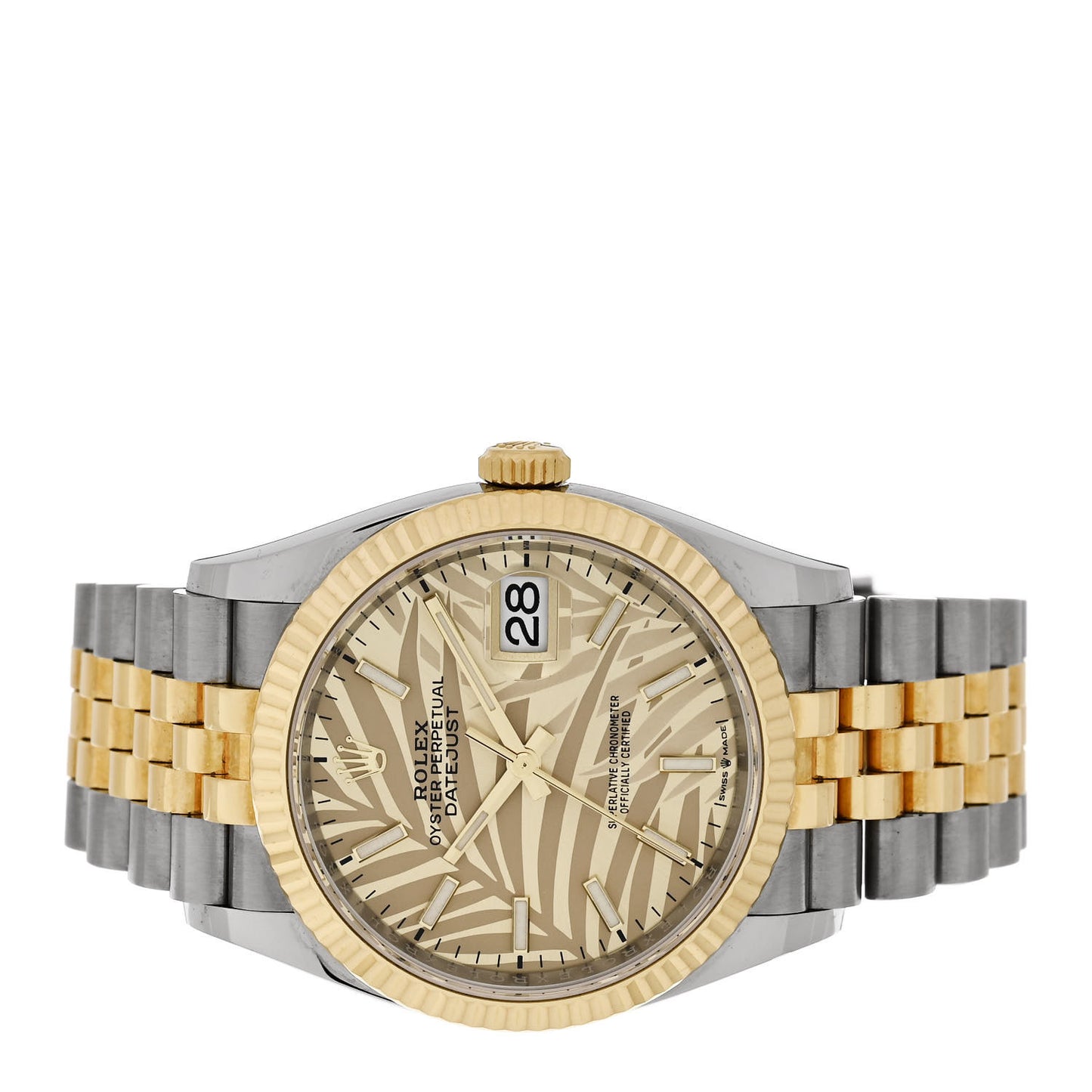 Stainless Steel 18K Yellow Gold 36mm Oyster Perpetual Datejust Watch Golden Palm 126233