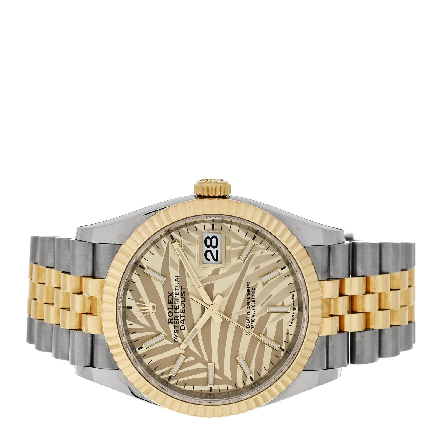 Rolex Stainless Steel 18K Yellow Gold 36mm Oyster Perpetual Datejust Watch Golden Palm 126233 2 of 5