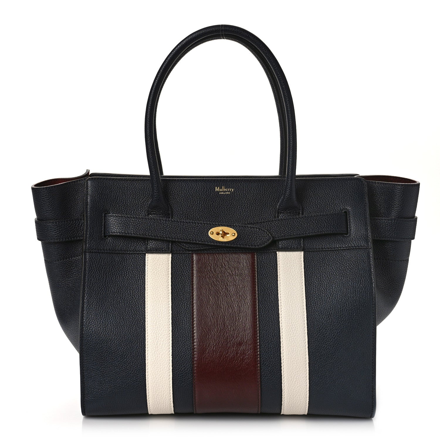 Mulberry Classic Grain College Stripe Zipped Bayswater Midnight White 1 of 8
