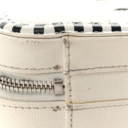 Chanel Caviar Quilted Striped Medium CC Filigree Vanity Case White Black 16 of 18