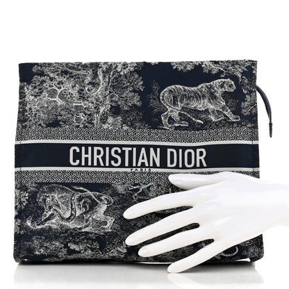 Christian Dior Embroidered Toile De Jouy Diortravel Zipped Pouch Blue 2 of 7