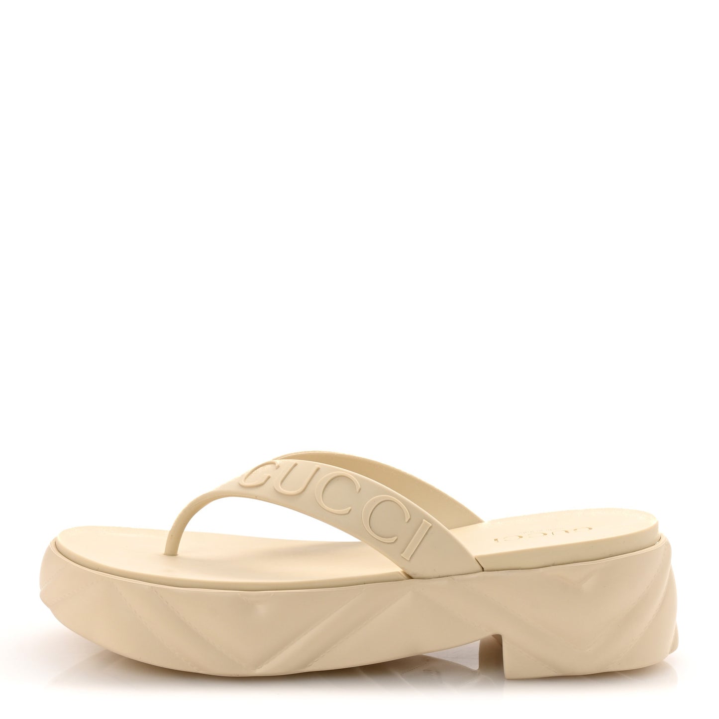 Rubber Chevron Logo Embossed Womens Thong Platform Sandals 39 Mystic White