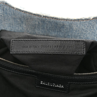 Balenciaga Washed Frayed Denim Crystal Neo Cagole City Handbag Blue 7 of 16