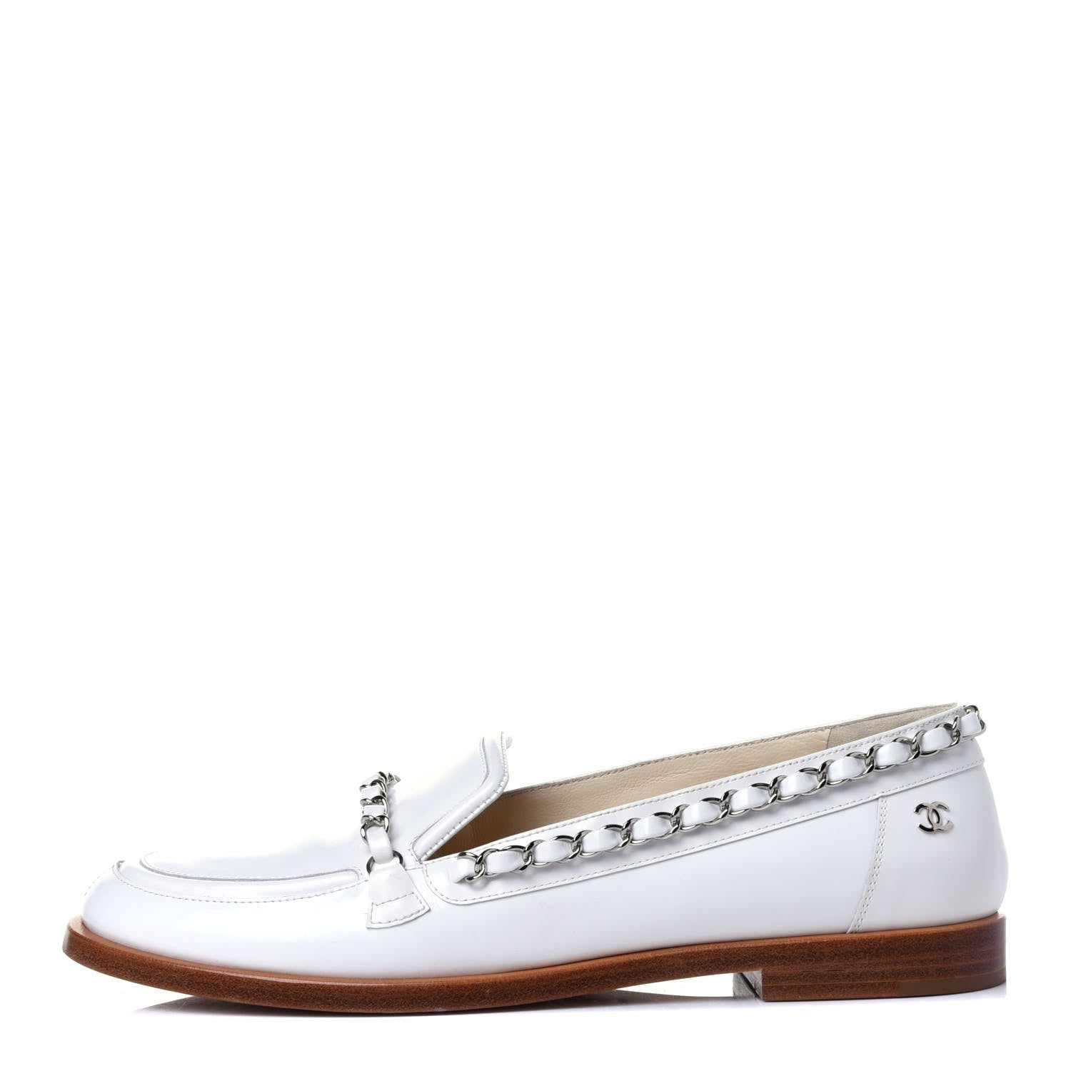 Chanel Calfskin Chain Mocassin Loafers 37.5 White 1 of 11