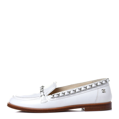 Chanel Calfskin Chain Mocassin Loafers 37.5 White 1 of 11