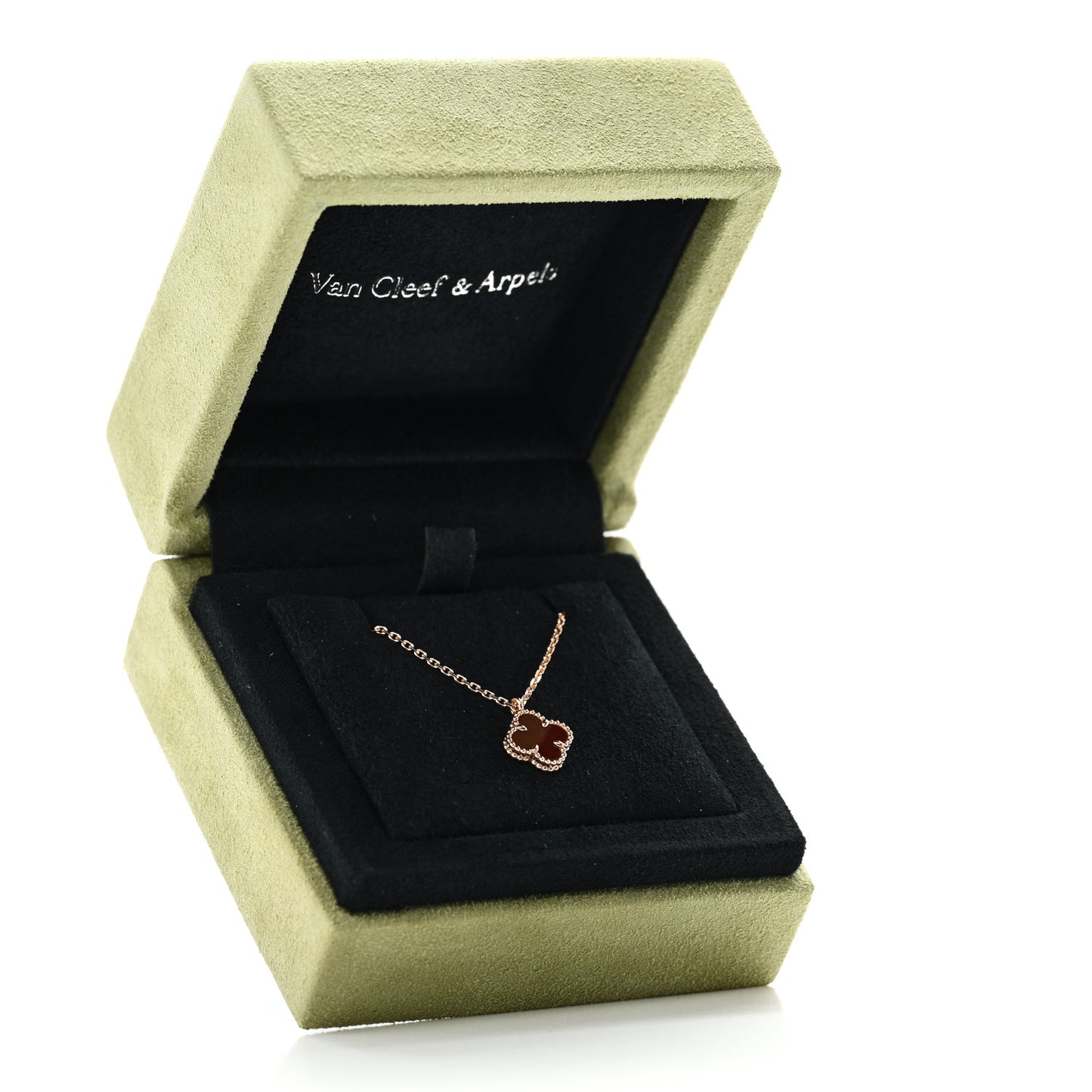 18K Rose Gold Carnelian Sweet Alhambra Pendant Necklace