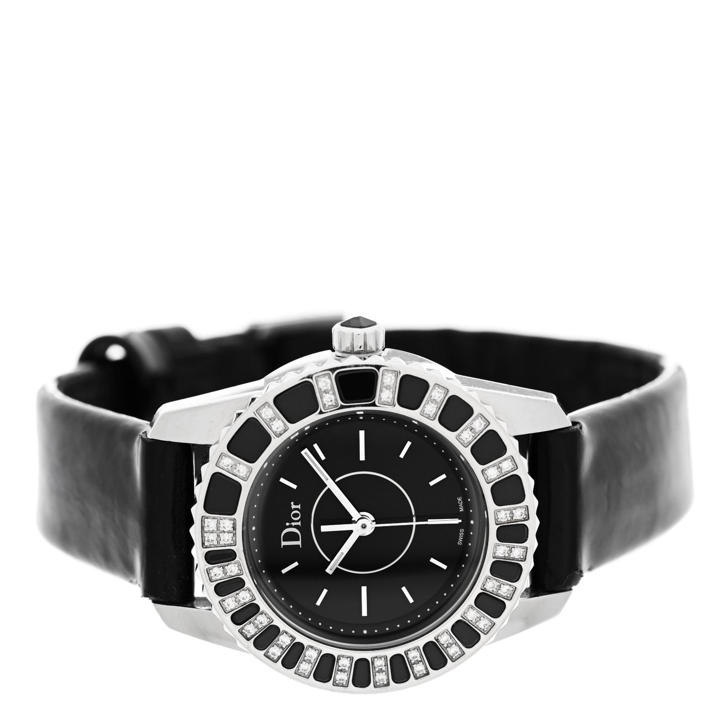 Stainless Steel Patent Diamond Sapphire 28mm Christal Quartz Watch Black