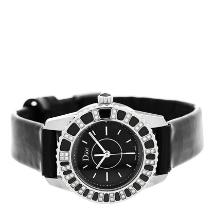 Christian Dior Stainless Steel Patent Diamond Sapphire 28mm Christal Quartz Watch Black 2 of 7