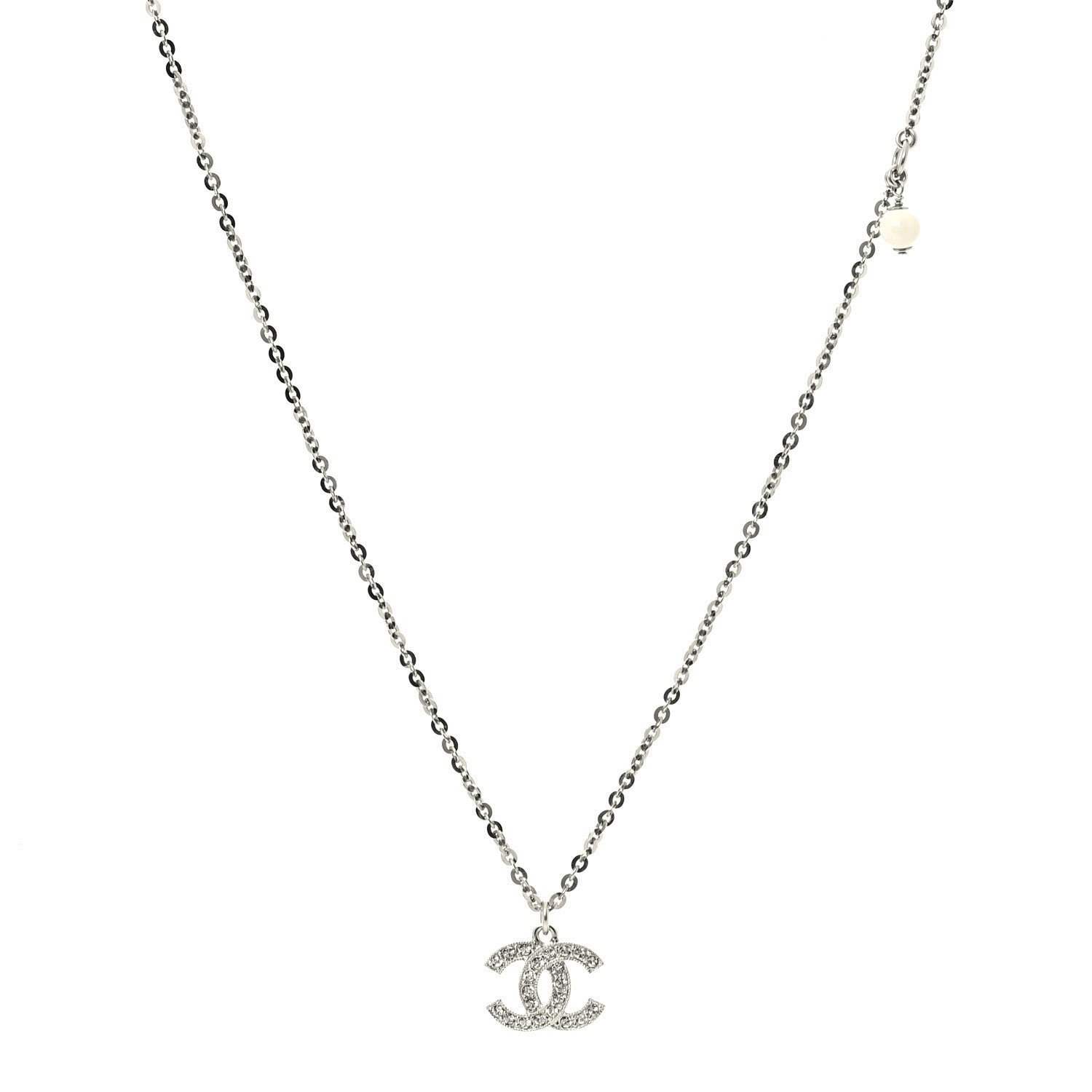 Chanel Crystal CC Pendant Necklace Silver 1 of 6