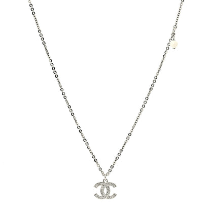 Chanel Crystal CC Pendant Necklace Silver 1 of 6