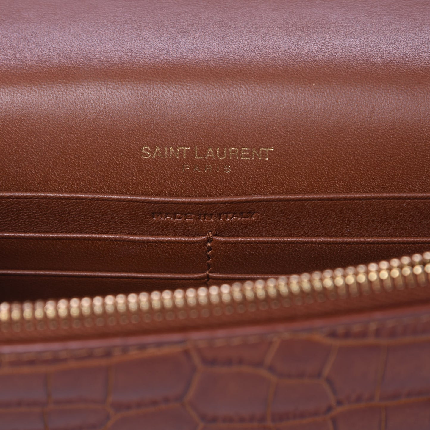 Calfskin Crocodile Embossed Kate Monogram Tassel Chain Wallet Cuoio Tampona