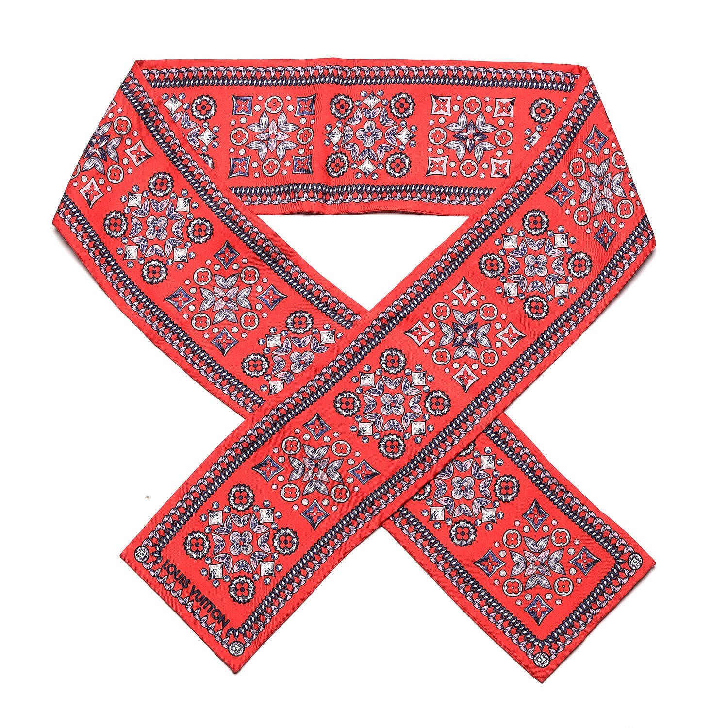 Louis Vuitton Silk Monogram Giant Lvrtual Flowers Bandeau Red 1 of 5