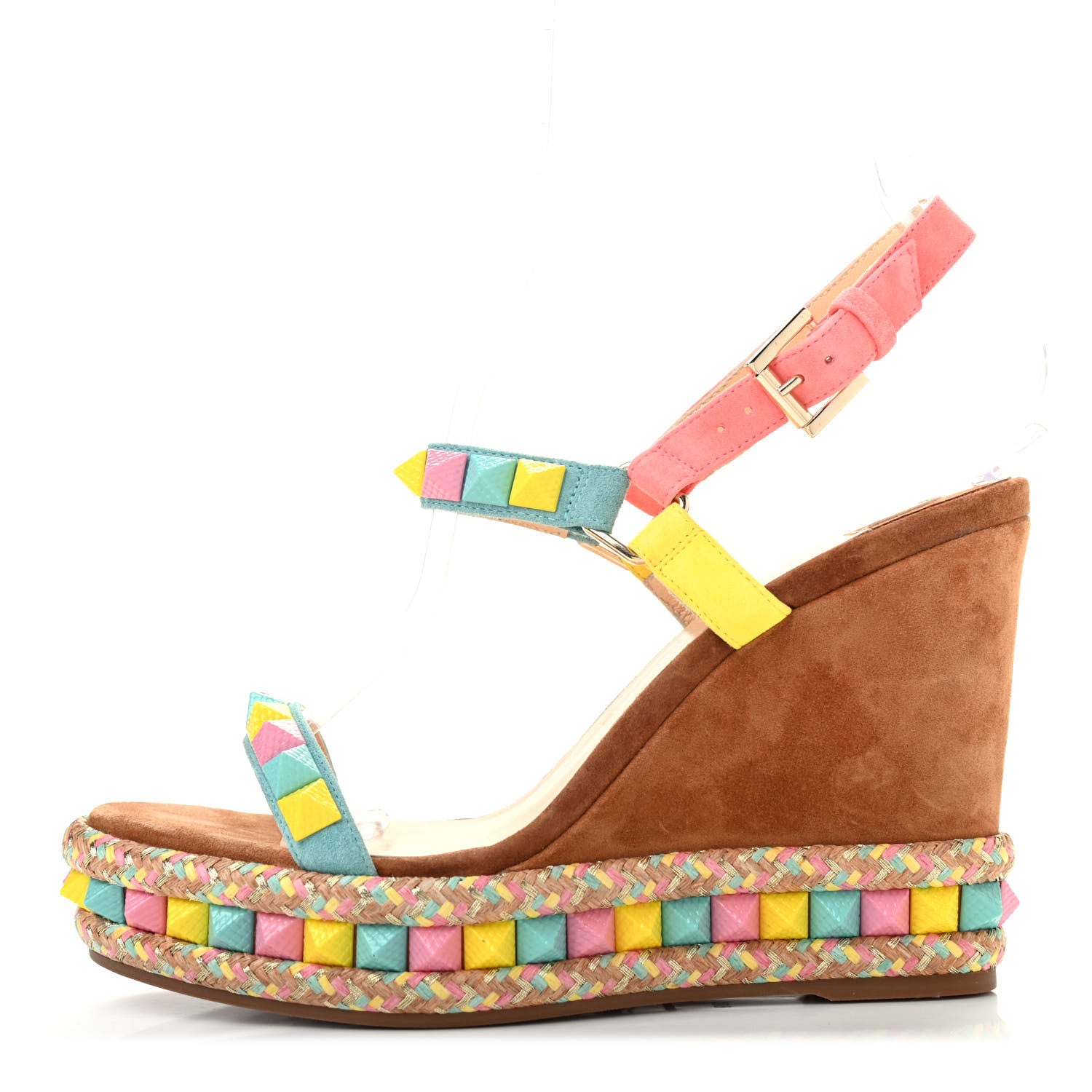 Christian Louboutin Veau Velours Pyraclou 110 Wedge Sandals 39 Biscotto 1 of 8