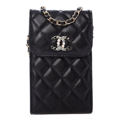 Chanel Caviar Quilted Crystal CC Airpods Pro and Phone Case With Chain Black 1 of 11