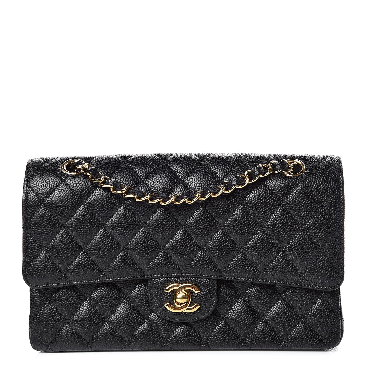 Caviar Quilted Medium Double Flap Black