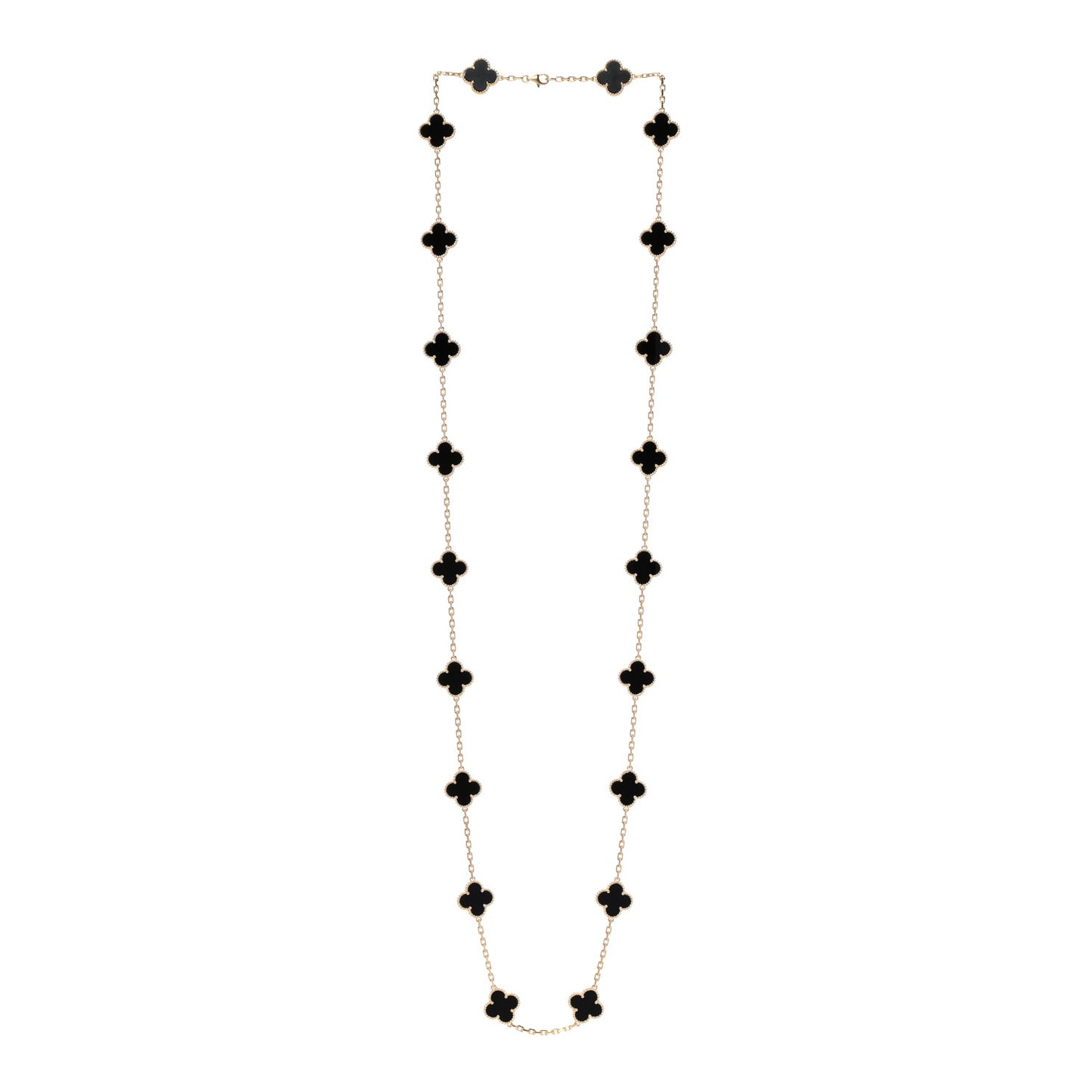 18K Yellow Gold Black Onyx 20 Motifs Vintage Alhambra Necklace