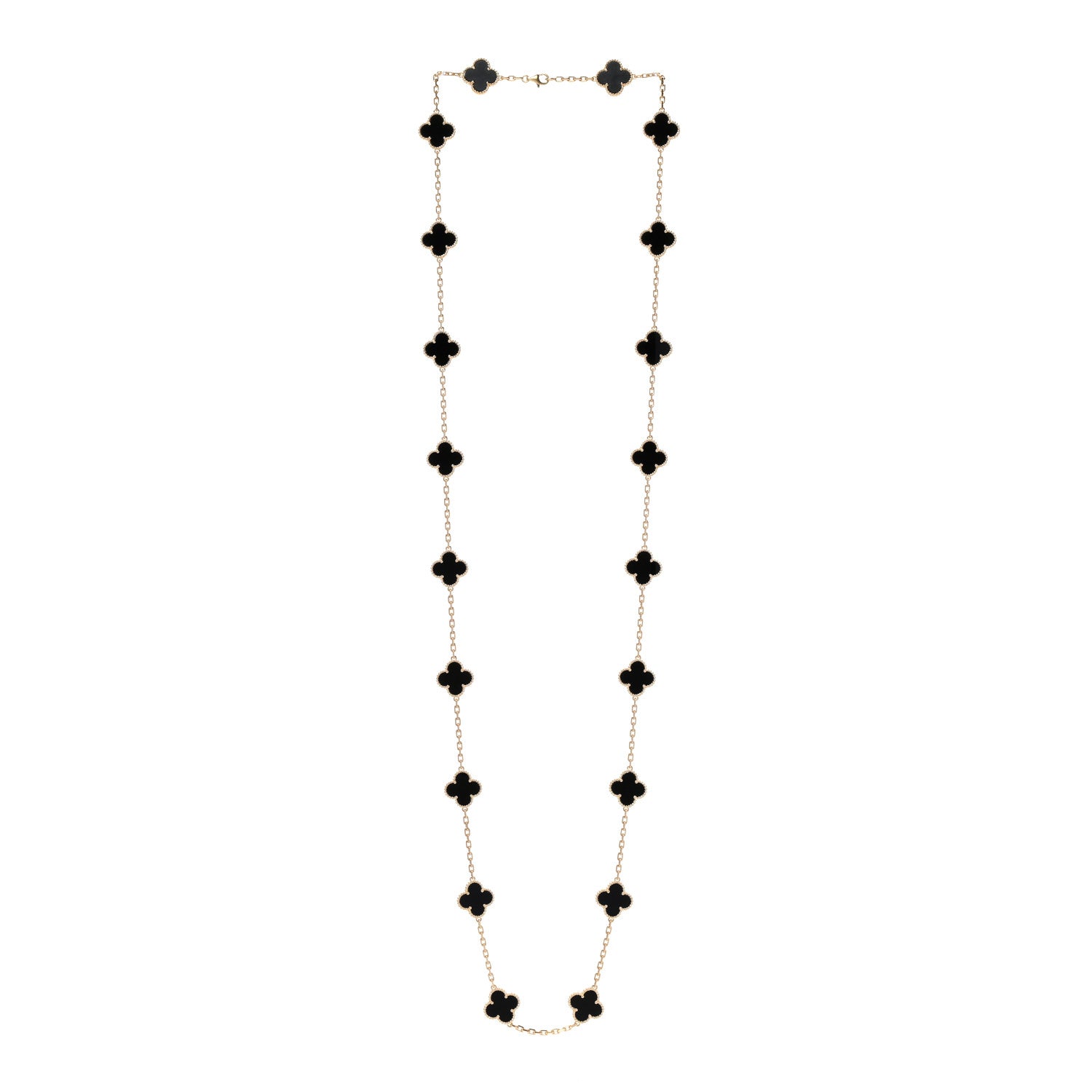 Van Cleef & Arpels 18K Yellow Gold Black Onyx 20 Motifs Vintage Alhambra Necklace 2 of 5