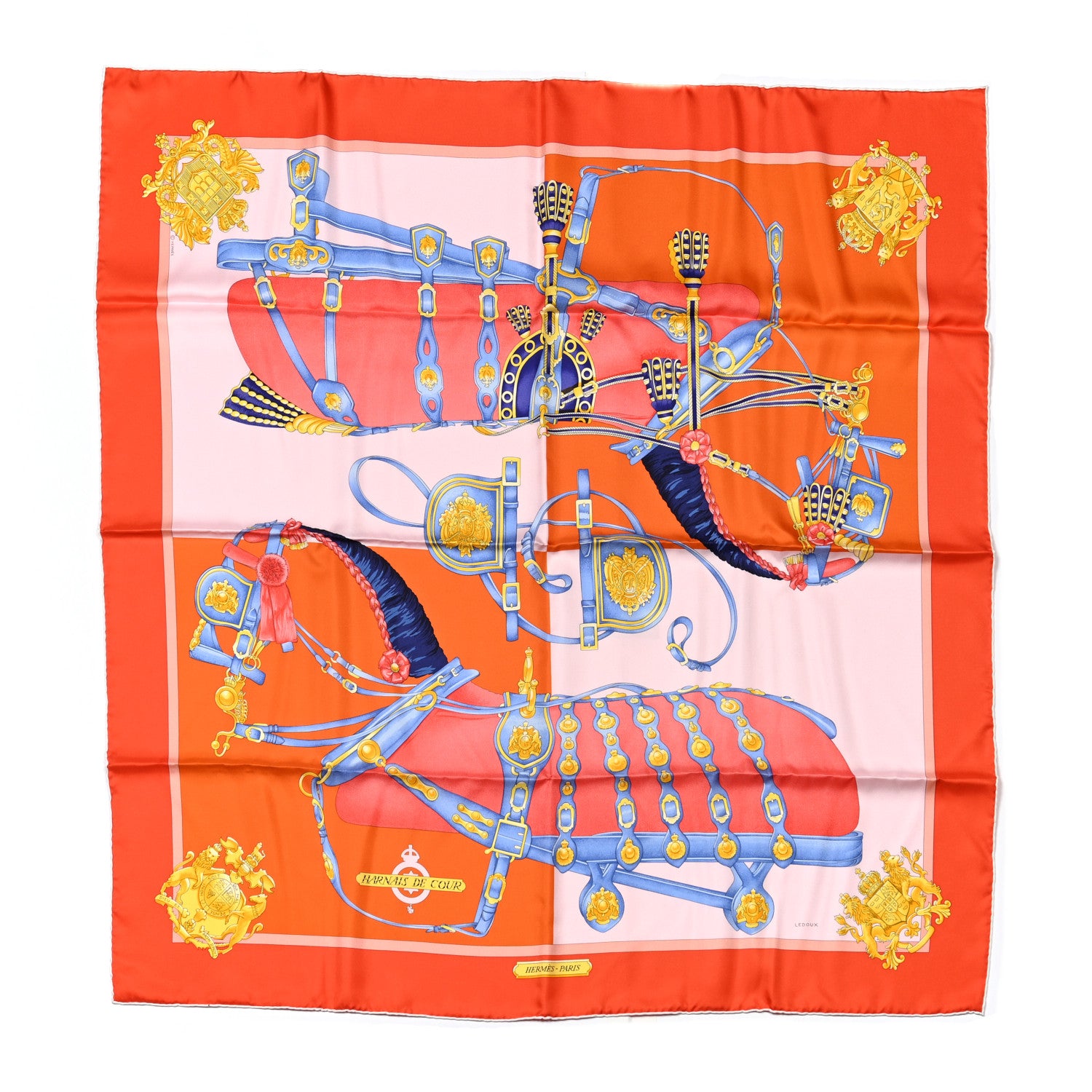 Hermes Silk Harnais De Cour Scarf 90 Orange 1 of 5