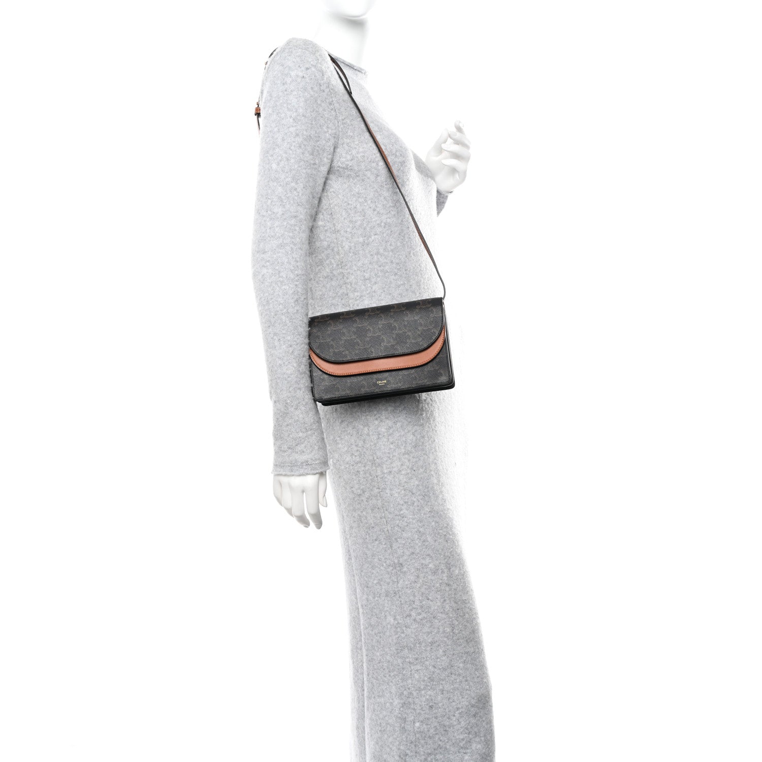 Celine Triomphe Canvas Lambskin Wallet On Strap Tan 2 of 12