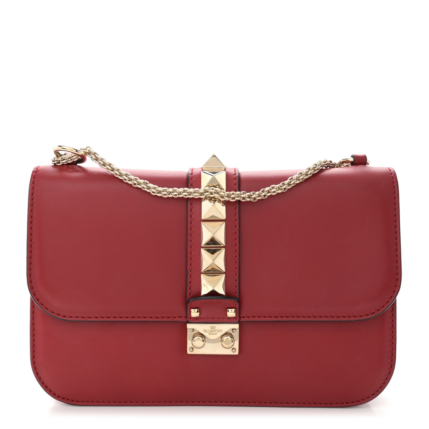 Vitello Medium Glam Lock Rockstud Flap Red