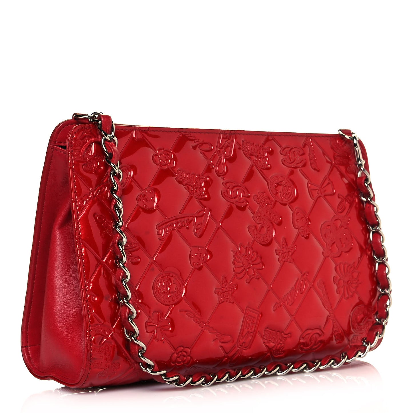 Patent Calfskin Lucky Symbols Pochette Red