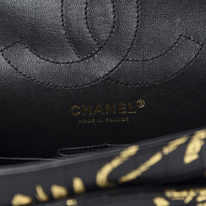 Chanel Calfskin Crocodile Embossed Graffiti 2.55 Cocodile Reissue 225 Flap Black Gold 11 of 13