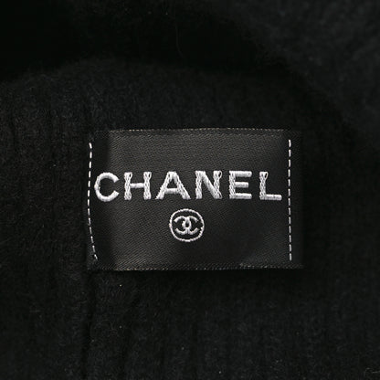 Chanel Cashmere Sequins Logo Beanie Hat Black 3 of 5