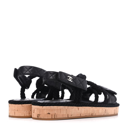 Chanel Cord Lambskin Quilted Logo Sandals 36 Black 4 of 13