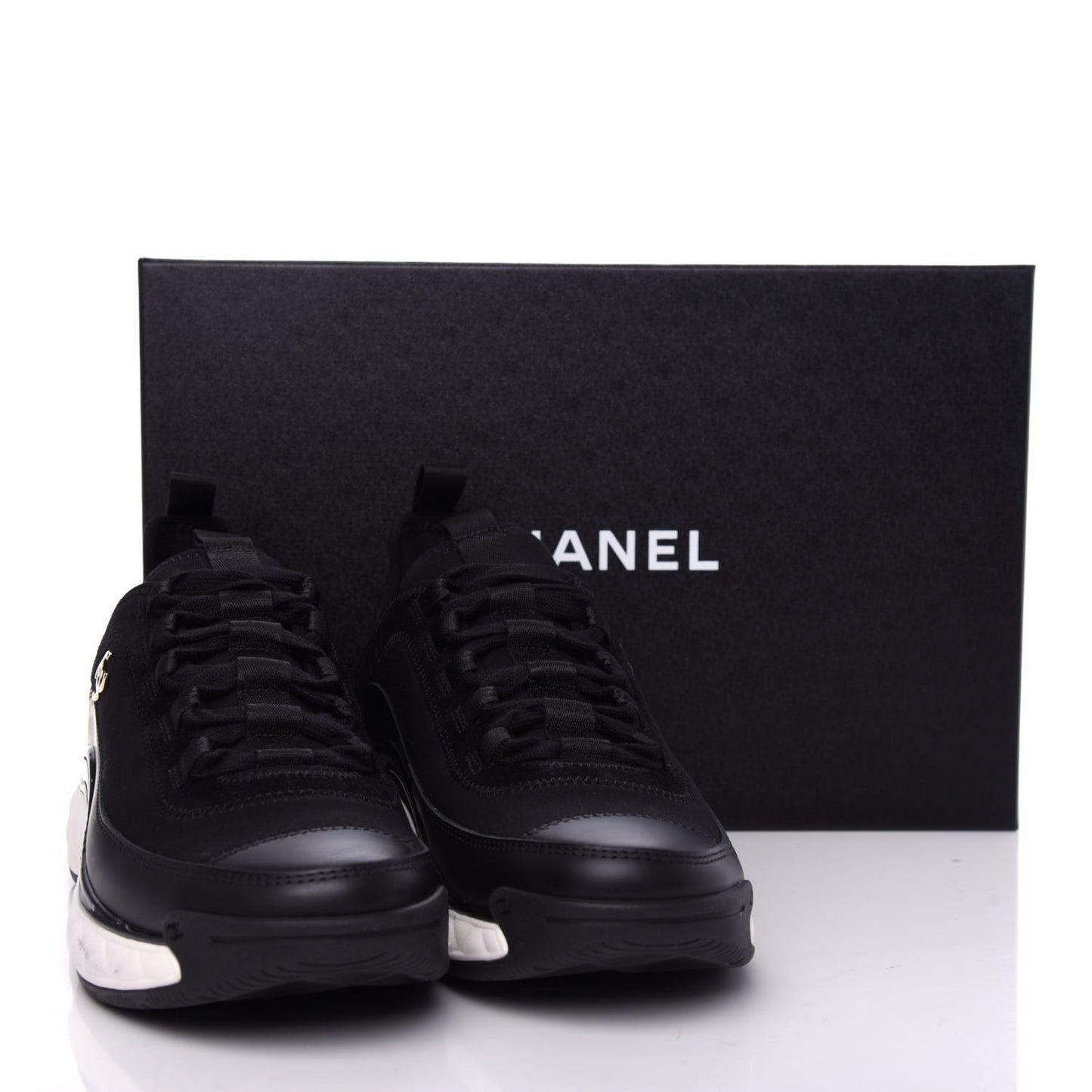 Velvet Calfskin Mixed Fibers CC Sneakers 37 Black