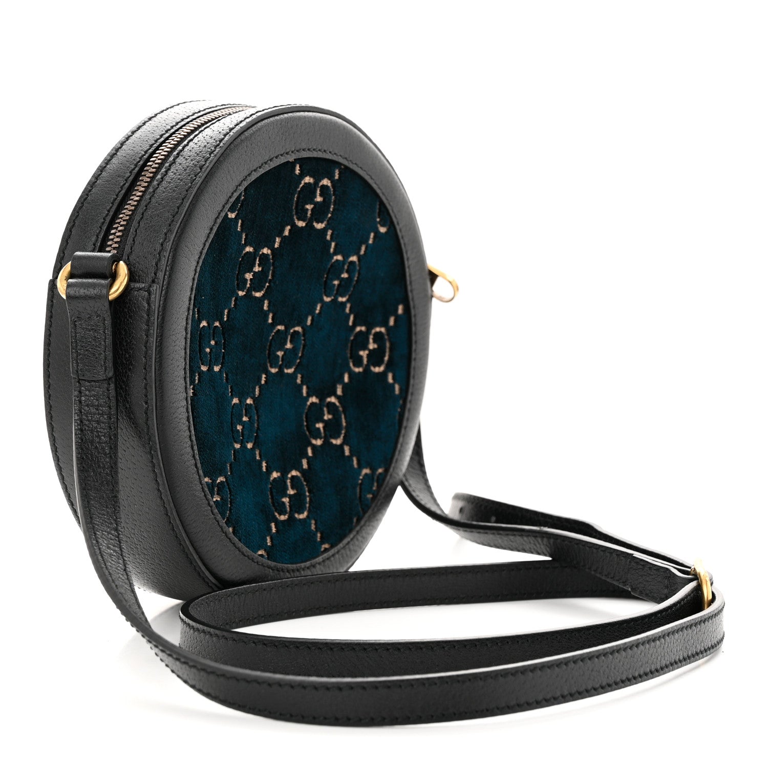 Gucci Velvet Calfskin GG Monogram Round Shoulder Bag Blue Beige 3 of 10